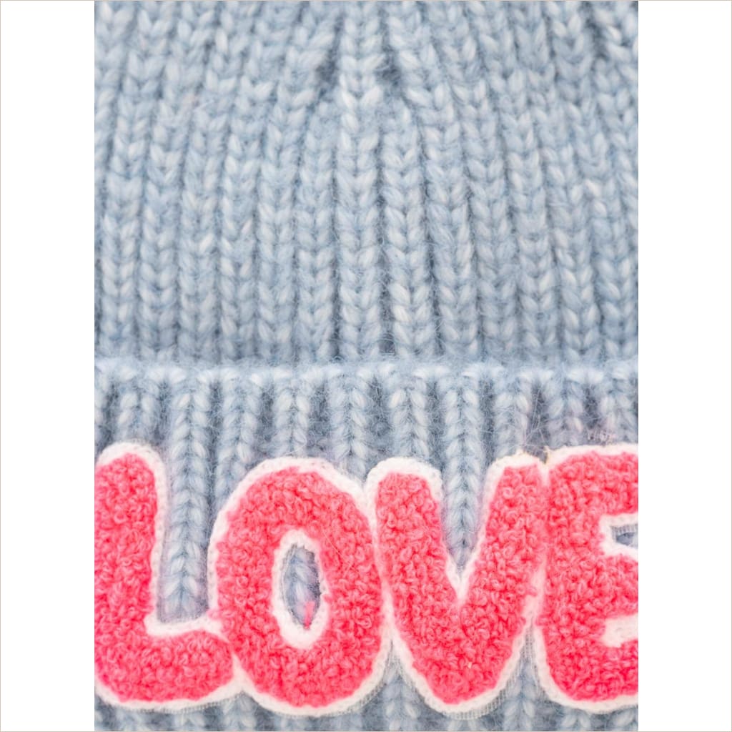 Mütze Zwillingsherz Großstrick ’LOVE’ blau - Mütze