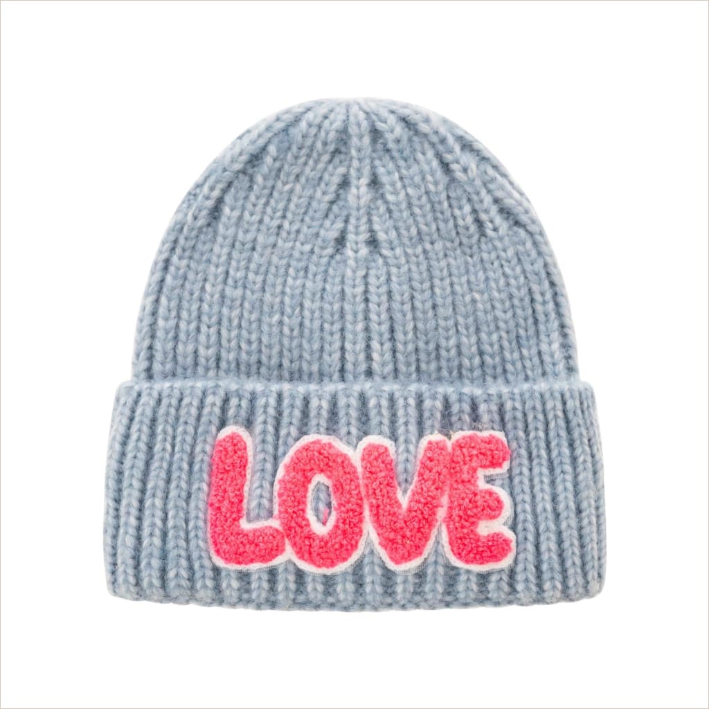 Mütze Zwillingsherz Großstrick ’LOVE’ blau - Mütze