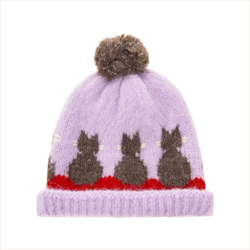 Mütze Zwillingsherz Kätzchen Bommel Lila - Mütze