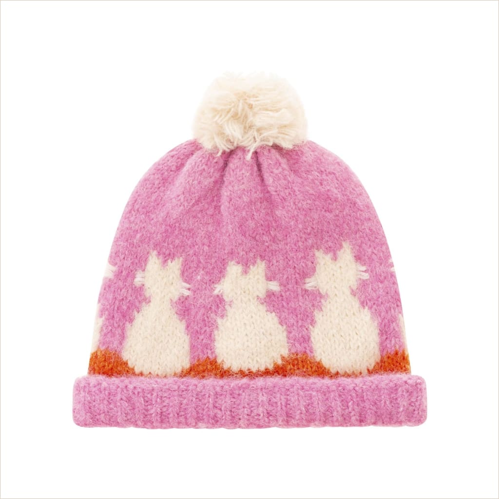 Mütze Zwillingsherz Kätzchen Bommel pink - Mütze