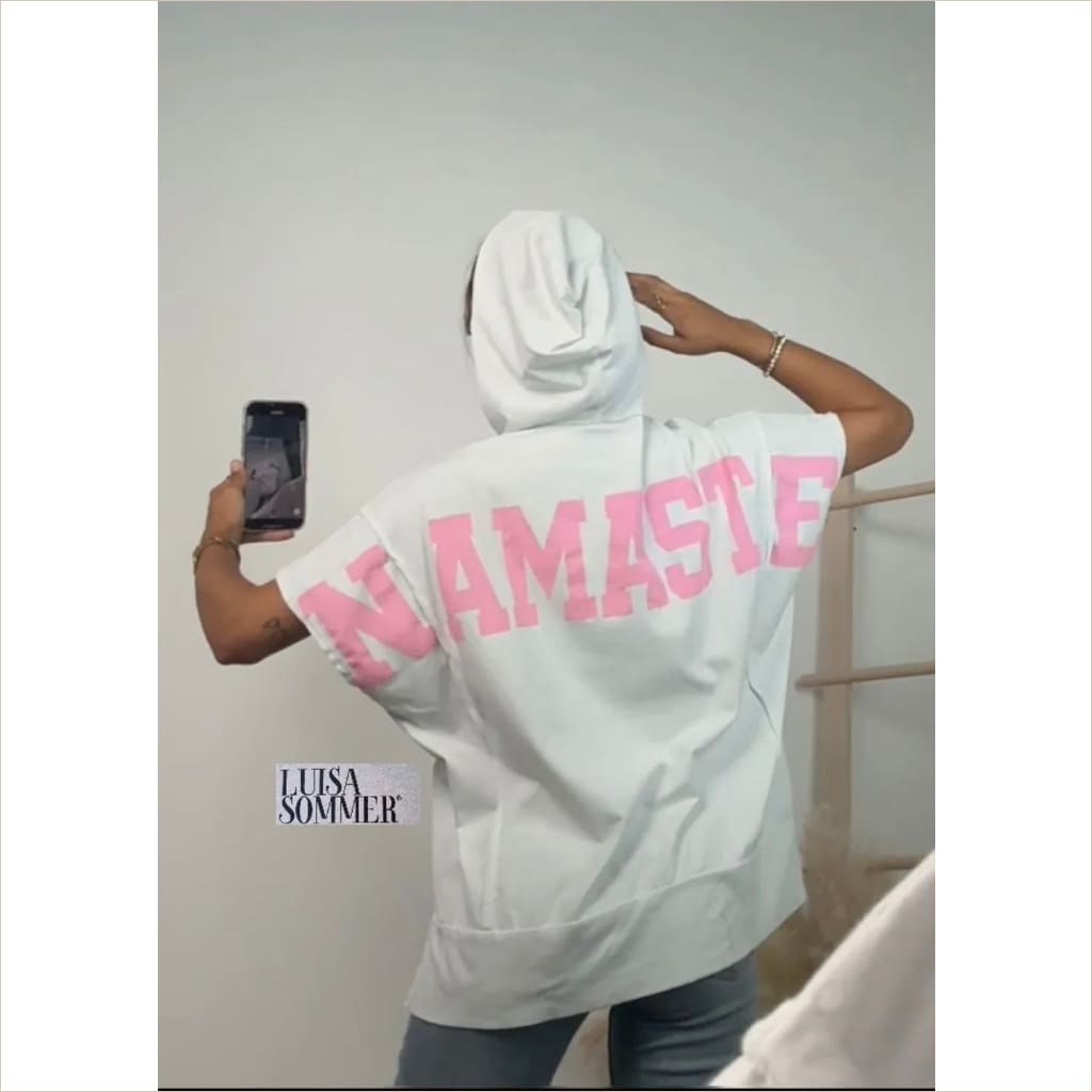 Namaste Shirt mit Kapuze weiß kurz Arm - shirt