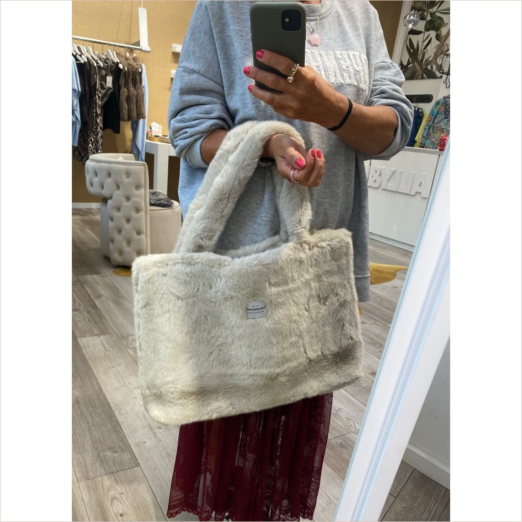 XXL Zwillingsherz Fake Fur Shopper ’ZH’ beige - Tasche
