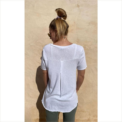 Kurzarm Shirt Esvivid V-Ausschnitt mit Kellerfalte hinten länger als vorn - Bekleidung & Accessoires